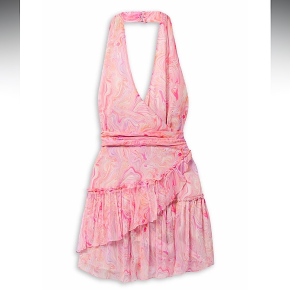 love shack fancy ruffle mini dress pink white silk dress NWT $425 size XS - Picture 4 of 6